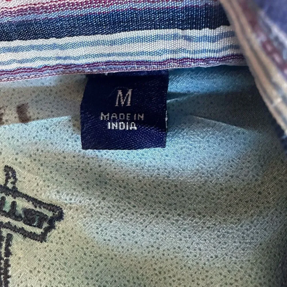Robert Graham Old Money Size Medium Flip Cuff Blue Striped Button Up Shirt Top‎